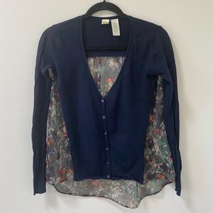 Anthropologie Navy Cardigan w/ Sheer Floral Back
